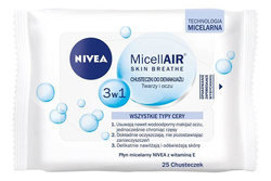 MicellAir Skin Breathe veido ir akių makiažo valomosios servetėlės 3in1 visų tipų odai 25 vnt.