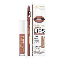 EVELINE Oh My Lips skysti matiniai lūpų dažai ir lūpų kontūro pieštukas 4,5 ml+1 vnt. 12 Pralinijų ekleras