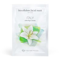 CALLUNA MEDICA Italija Bioceliuliozės kaukė veidui nuo dėmių Baltoji lelija ir pomidoras 12ml