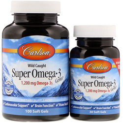 Carlson Labs Wild Caught Super Omega-3 Gems 1200 mg 100 + 30 kapsulių