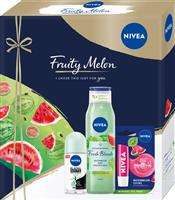 Vaisių melionų rinkinys antiperspiranto roll-on Invisible Black & White Fresh 50ml + gaivinanti dušo želė Fresh Blends 300ml + lūpų dažai Watermelon Shine 4,8g