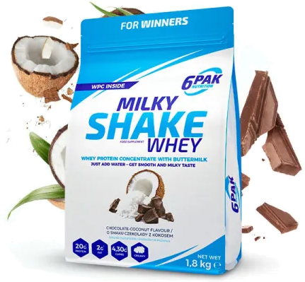 6PAK Milky Shake Whey 700g WPC baltymai su kokosų ir šokolado skoniu