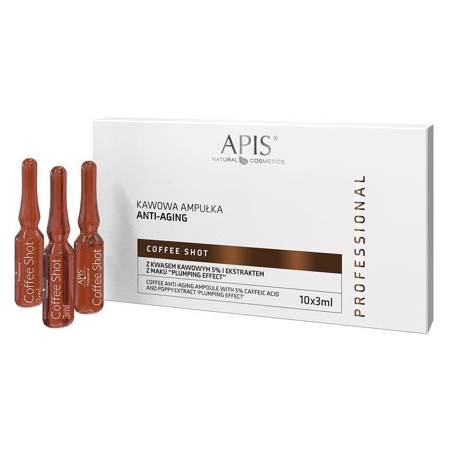 APIS_Coffee Shot kawowa ampułka anti-aging z kwasem kawowym 5% i ekstraktem z maku 10x3ml