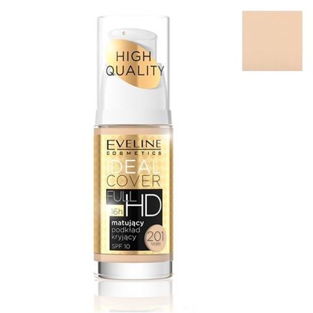 Aukštos kokybės Ideal Cover Full HD matujący podkład kryjący SPF10 201 Ivory 30ml