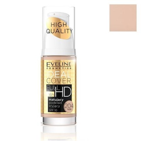 Aukštos kokybės Ideal Cover Full HD matujący podkład kryjący SPF10 204 Nude 30ml