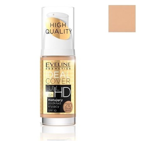 Aukštos kokybės Ideal Cover Full HD matujący podkład kryjący SPF10 210 Natural Bronze 30ml