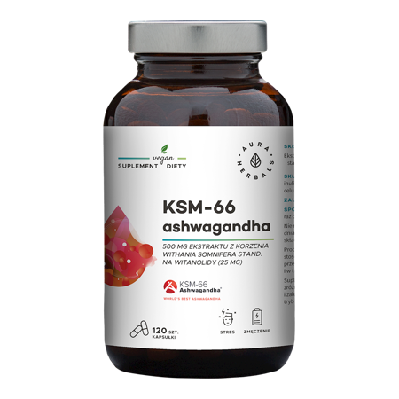 Aura Herbals Ashwagandha KSM-66 500 mg 120 kapsulių