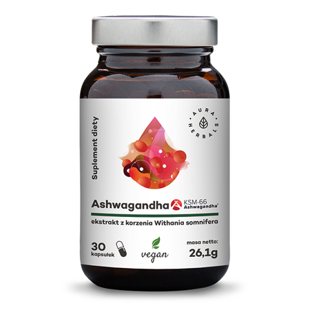 Aura Herbals Ashwagandha KSM-66 500 mg 30 kapsulių