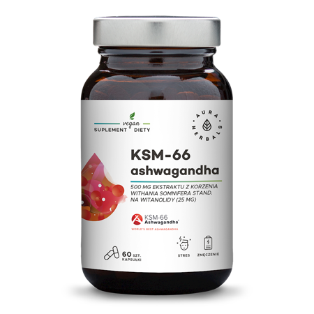 Aura Herbals Ashwagandha KSM-66 500 mg 60 kapsulių