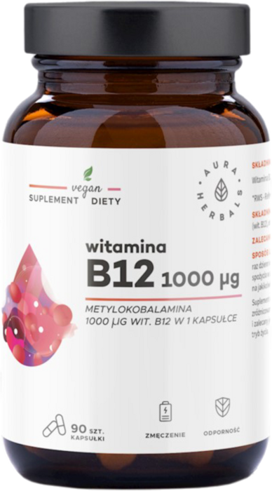 Aura Herbals Vitaminas B12 1000 µg metilkobalamino 90 kapsulių