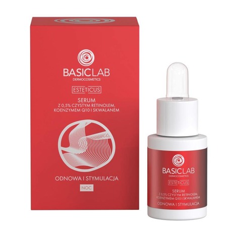 BASICLAB Esteticus serumas su 0,5 % gryno retinolio. Kofermentas Q10 ir skvalanas 15ml