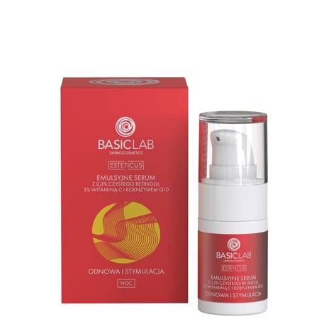 BASICLAB_Esteticus emulsyjne serum z 0,3% czystego retinolu, 3% witaminą C i koenzymem Q10 15ml