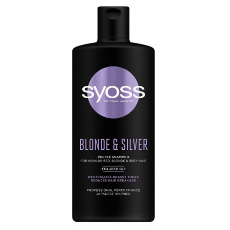 Blonde & Silver Purple šampūnas neutralizuoja geltonus atspalvius šviesiems ir žiliems plaukams 440ml