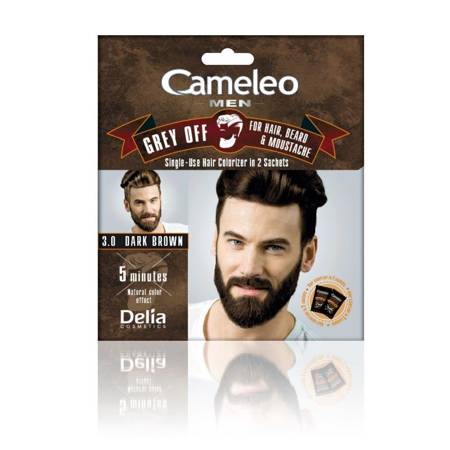 CAMELEO_Men Grey Off plaukų, barzdos ir ūsų dažai 3.0 Tamsiai rudi 2x15ml