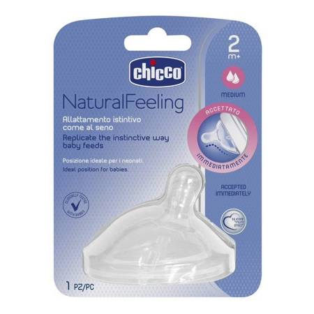 CHICCO_NaturalFeeling buteliukas silikoninis čiulptukas vidutinio srauto 2m+ 1vnt.