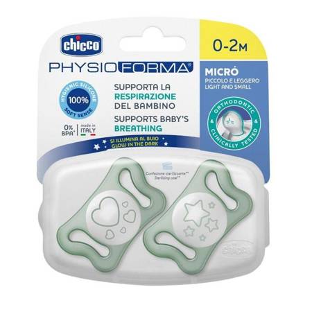 CHICCO_Physio Micro smoczek silikonowy 0-2 Świecący 2szt.