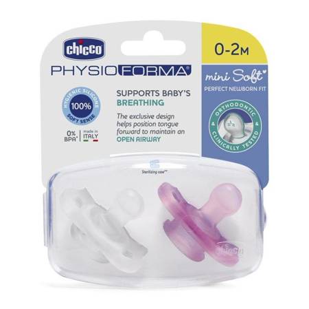 CHICCO_PhysioForma Silikoninis čiulptukas Mini Soft 0-2m mergaitė 2vnt.