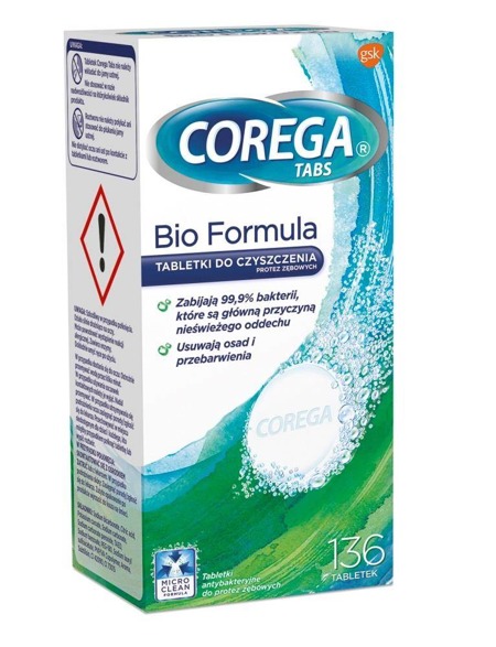 COREGA Tabs Bio Formula dantų protezų valymo tabletės 136 tabletės