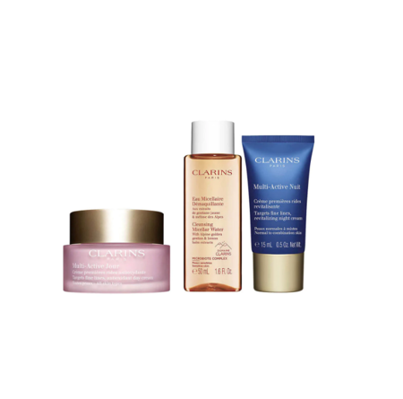 Clarins Multi-Active Jour Cream 50ml + Valomasis micelinis vanduo 50ml + Multi Active Nuit Cream 15ml