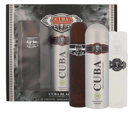 Cuba Black rinkinys tualetinio vandens purškiklis 100ml + dezodorantas purškiklis 200ml + vanduo po skutimosi 100ml