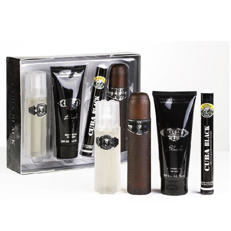 Cuba Black rinkinys tualetinio vandens purškiklis 100ml + tualetinio vandens purškiklis 35ml + dušo želė 200ml + purškiklis po skutimosi 100ml