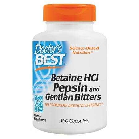 Doctor's Best Betaine HCL Pepsinas ir gencijono šaknis 360 kapsulių