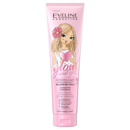 EVELINE Glow and Go! šviečiantis ir glotninantis kūno losjonas su rausvomis dalelėmis 150ml