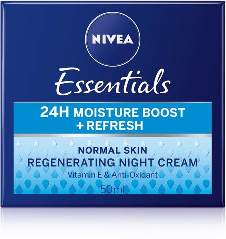 Essentials 24H Moisture Boost + Refresh regeneruojantis naktinis kremas normaliai odai 50ml