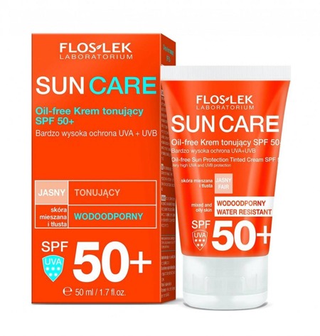 FLOSLEK Sun Care Tonizuojantis kremas be riebalų mišriai ir riebiai odai SPF50+ 50ml