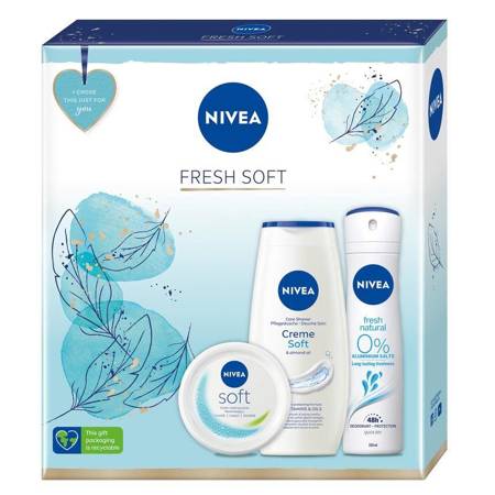 Fresh Soft rinkinys Minkštas intensyvus drėkinamasis kremas 100ml + Creme Soft dušo želė 250ml + Fresh Natural dezodorantas purškiklis 150ml