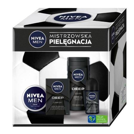 Futbolo rinkinys Deep dušo želė 3in1 250ml + Deep antibakterinis losjonas po skutimosi 100ml + Men Creme kūno ir veido kremas 75ml + Deep antiperspiranto rutuliukas 50ml