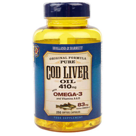 Holland & Barrett Cod Liver Oil 410 mg 250 minkštųjų kapsulių