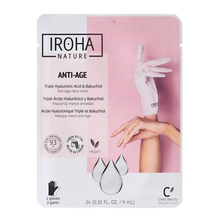 IROHA NATURE_Anti-Age Rankų kaukė anti-senėjimo kaukė su pirštinėmis triguba hialurono rūgštis ir bakuchiolis 2x9ml