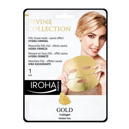 IROHA NATURE_Gold + Collagen Hydra Firming Face Mask drėkinamoji ir stangrinamoji lakštinė kaukė su auksu ir kolagenu 25ml