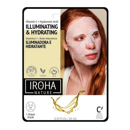 IROHA NATURE_Illuminating & Hydrating Tissue Face Mask Šviečianti ir drėkinanti lakštinė kaukė su vitaminu C ir hialurono rūgštimi 20ml