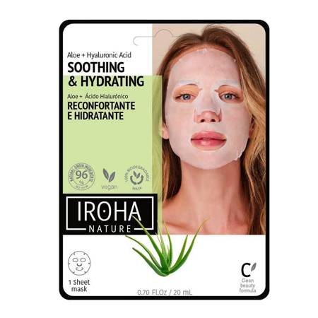 IROHA NATURE_Soothing & Hydrating Tissue Face Mask drėkinamoji lakštinė kaukė su alaviju ir hialurono rūgštimi 20ml