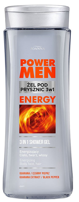 JOANNA Power Men Energizuojanti dušo želė vyrams Czarny Pieprz & Guarana 300ml