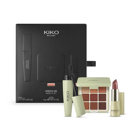 KIKO Milano Green Me makiažo rinkinys šešėlių paletė 102 9g + blakstienų tušas 11ml + lūpų dažai 102 4g