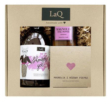 LAQ_SET Magnolia żel pod prysznic 500ml + masło do ciała 200ml + świeca sojowa 180ml