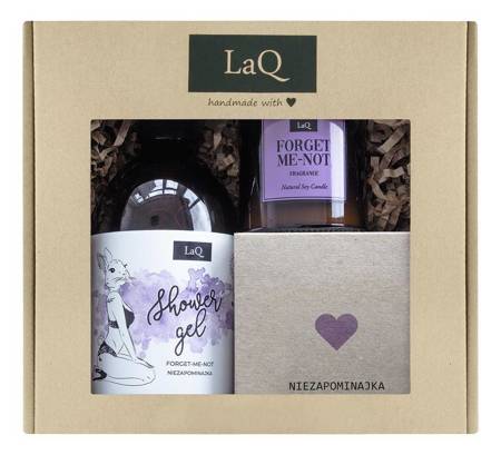 LAQ_SET Niezapominajka żel pod prysznic 500ml + masło do ciała 200ml + świeca sojowa 180ml