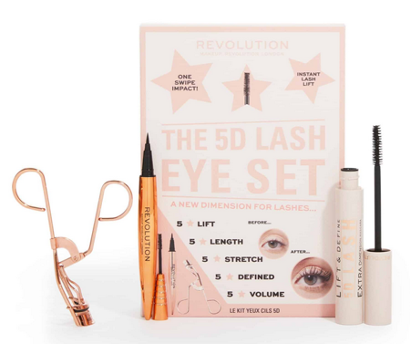 MAKEUP REVOLUTION 5D Lash Eye Set blakstienų tušas + akių pieštukas + blakstienų rietiklis