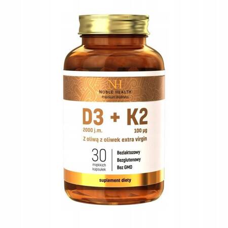 Noble Health D3+K2 alyvuogių aliejuje 30 kapsulių