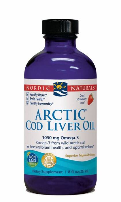 Nordic Naturals Arcitc Cod Liver Oil trans skystas braškių skonio 237 ml