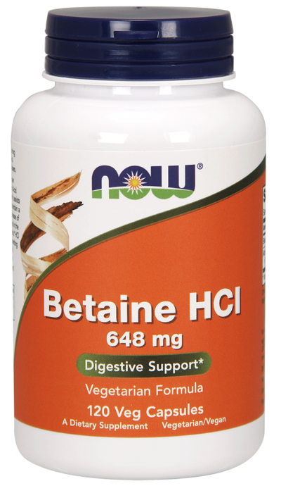 Now Foods Betaine HCL (betaino HCL) 648 mg 120 veganiškų kapsulių