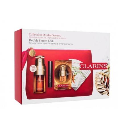 SET CLARINS Double Serum serum do twarzy 30 ml + Wonder Perfect Mascara 4D tusz do rzęsęs 3ml + Double Serum Eye 7 Days serum pod oczy 7 x 0,9ml + kosmetyczka