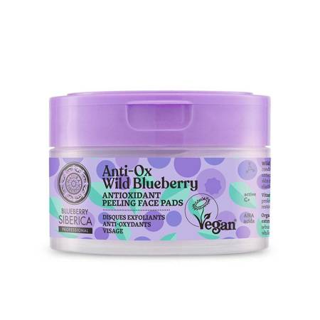 SIBERICA PROFESSIONAL_Blueberry Anti-Ox Wild Blueberry Antioxidant Peeling Face Pads veganiški antioksidaciniai šveičiamieji veido pagalvėlės 20vnt.