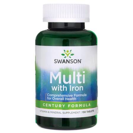 Swanson Multi su geležimi Century formulė (multivitaminų ir mineralų kompleksas) 130 tablečių