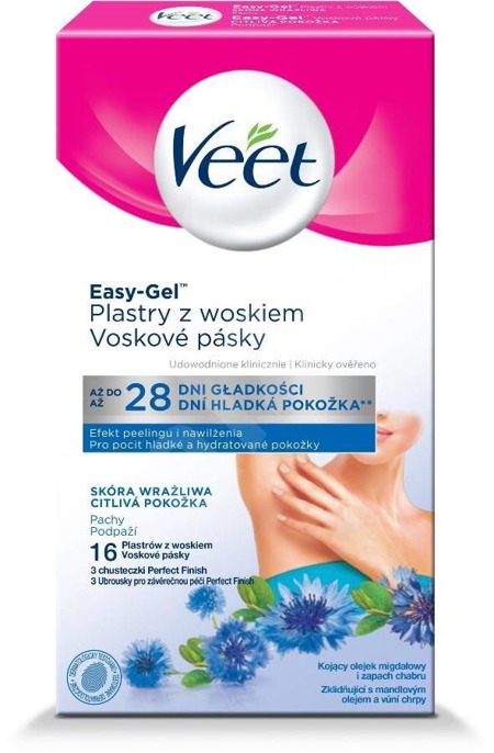 Veet pažastų plaukelių šalinimo vašku pleistrai jautriai odai 16 vnt.