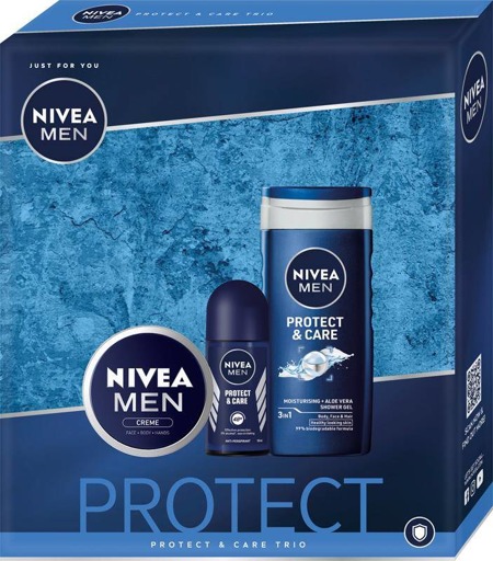 Vyrų apsaugos ir priežiūros rinkinys universalus kremas 75ml + dušo želė 250ml + antiperspirantas roll-on 50ml