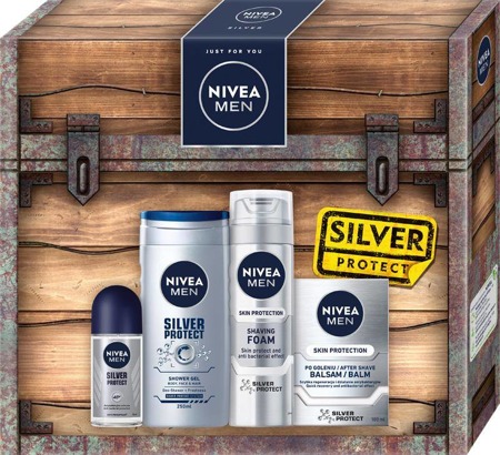 Vyrų rinkinys Silver Protect skutimosi putos 200ml + dušo želė 250ml + balzamas po skutimosi 100ml + ritininis antiperspirantas 50ml